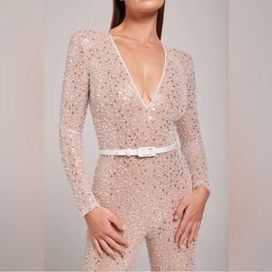 Nadine MERABI hand embellished sequin jumpsuit. New with tags!